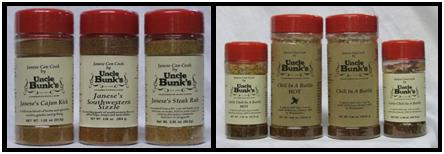 Uncle Bunk's Spice Blends and Chili in a Bottle